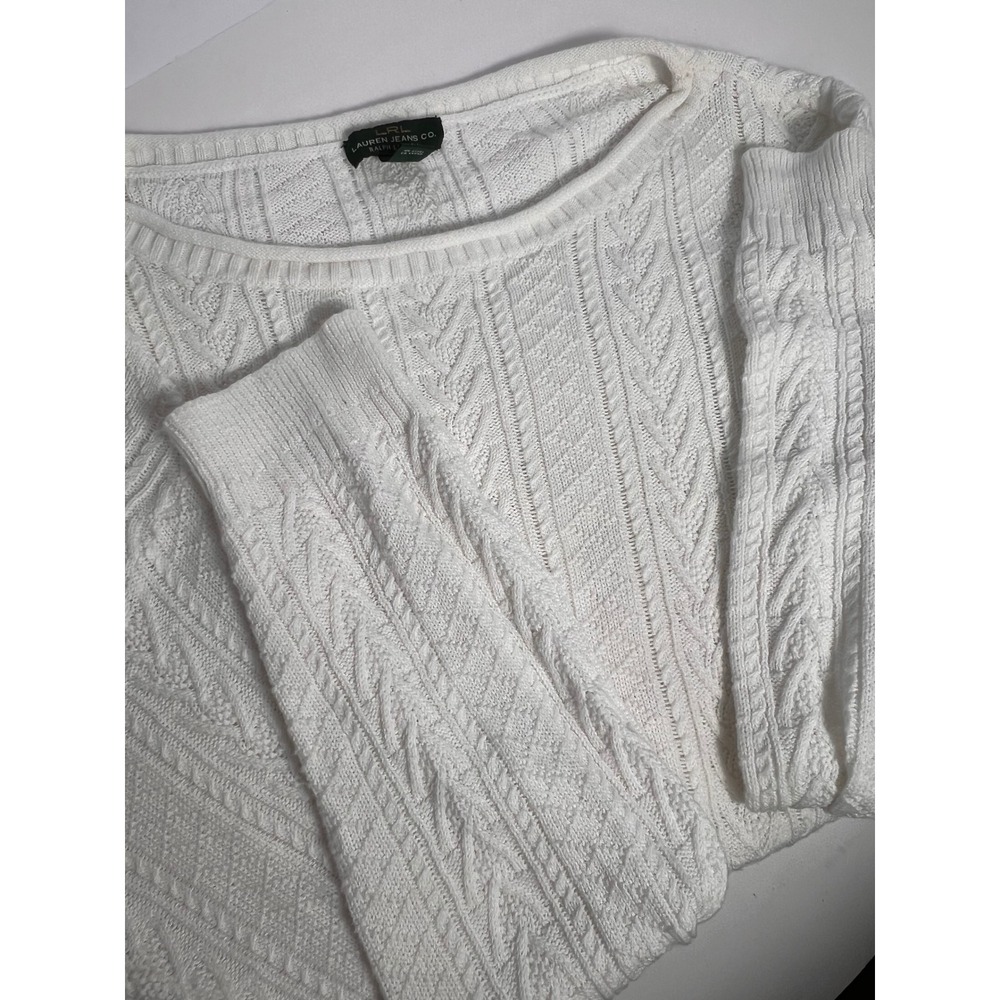 LRL Lauren Jeans Co. Womens‎ White Cable Knit Cotton Sweater Size Large